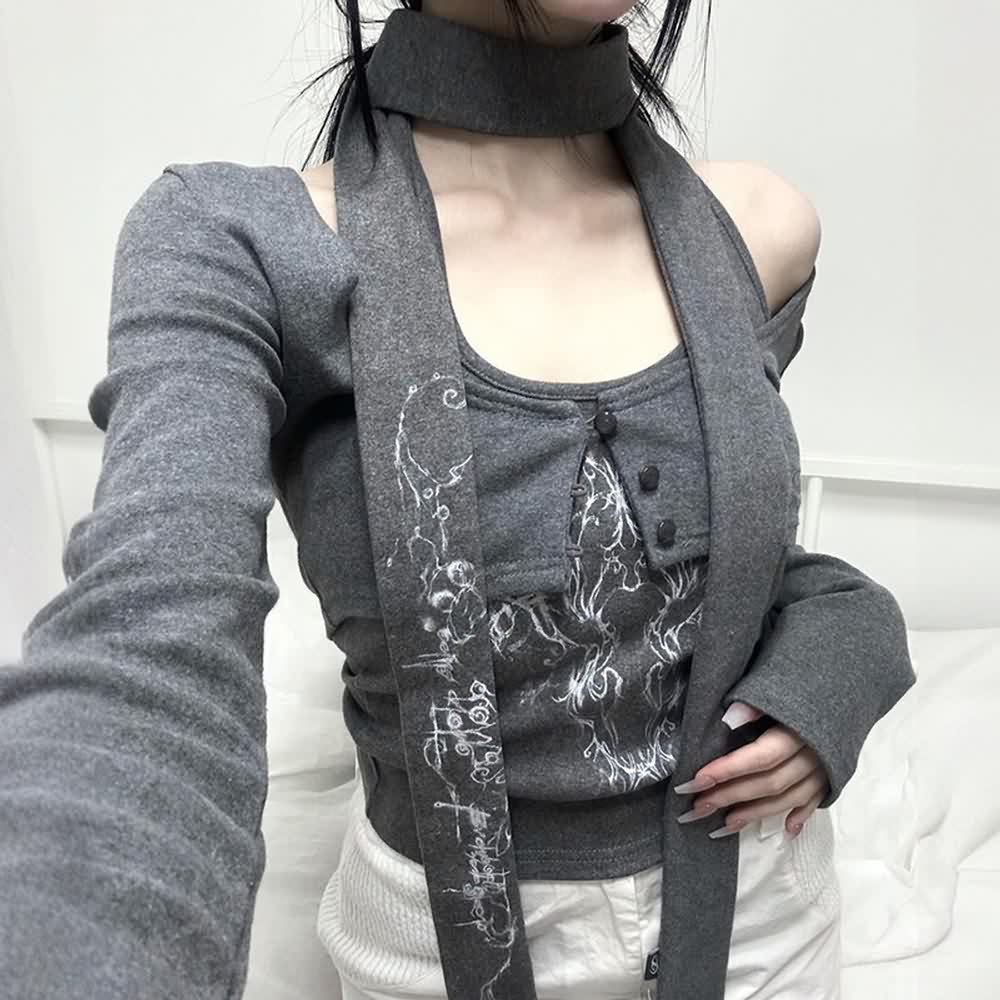 Fairy Grunge Halter Long Sleeve Top Set