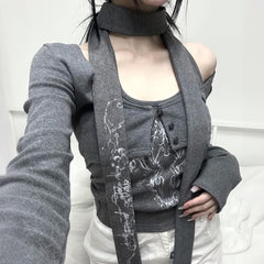 Fairy Grunge Halter Long Sleeve Top Set