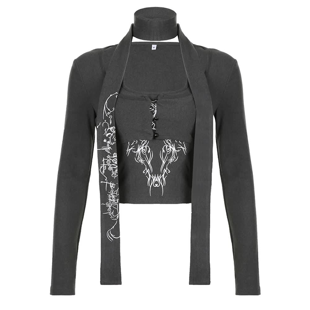 Fairy Grunge Halter Long Sleeve Top Set