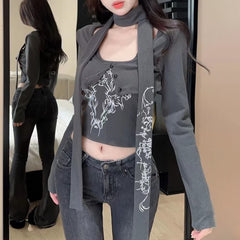 Fairy Grunge Halter Long Sleeve Top Set