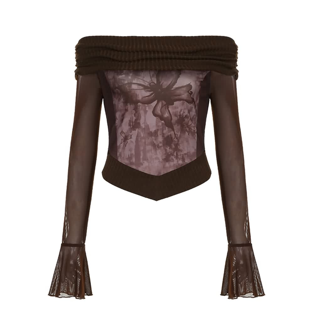 Fairycore Butterfly Bardot Long Sleeve Top