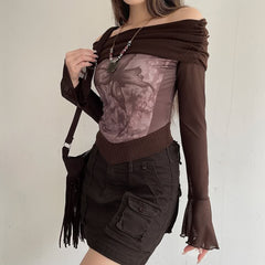 Fairycore Butterfly Bardot Long Sleeve Top