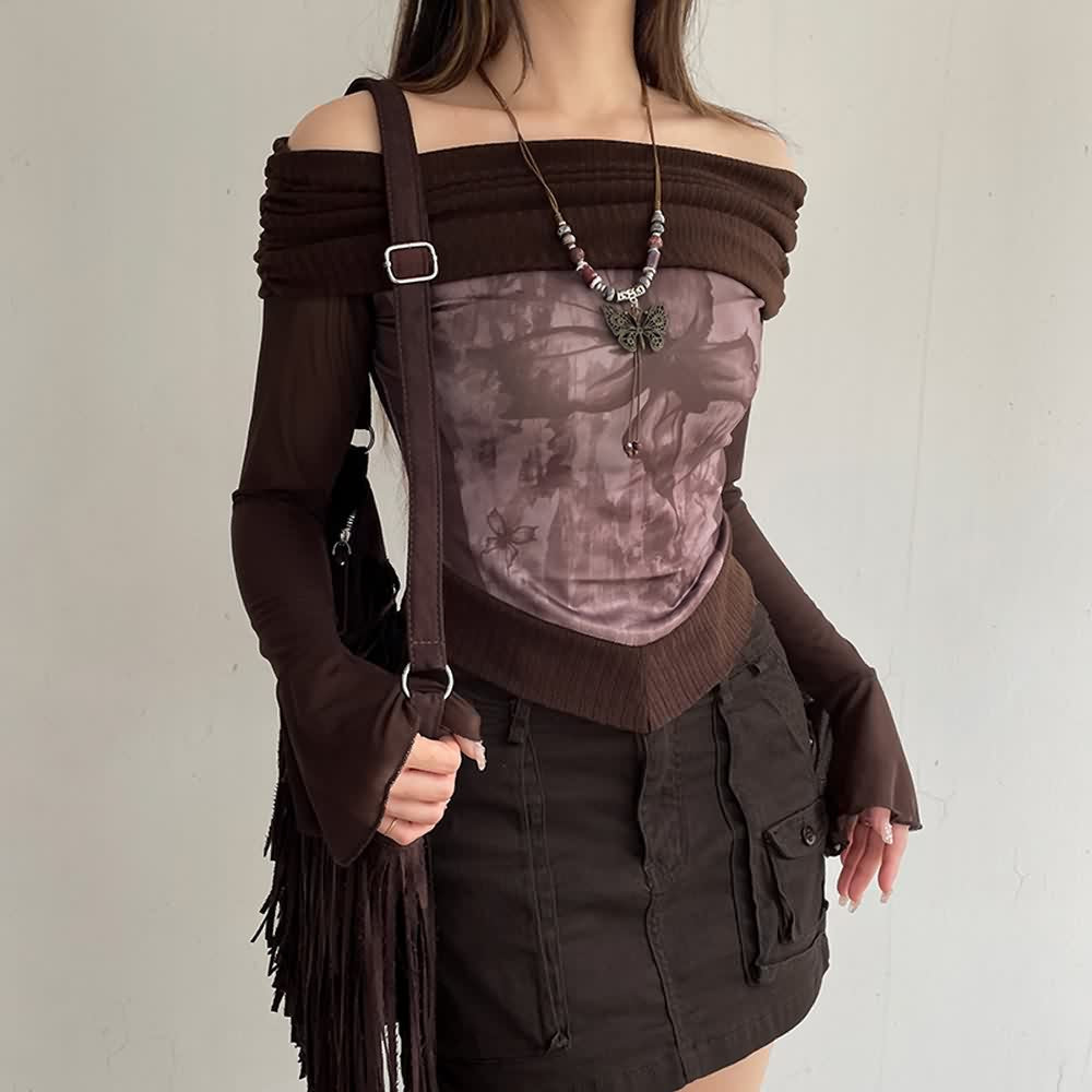 Fairycore Butterfly Bardot Long Sleeve Top
