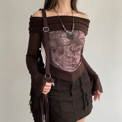 Fairycore Butterfly Bardot Long Sleeve Top