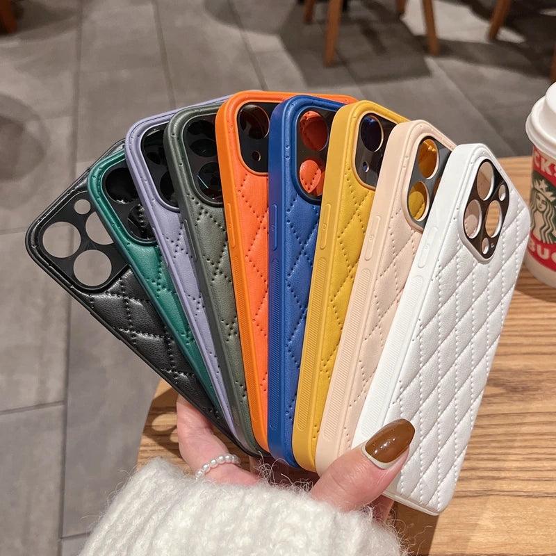 Fashion Plain Leather Cute Phone Cases For iPhone 11 12 13 Pro X XR XS MAX 7 8 Plus SE2