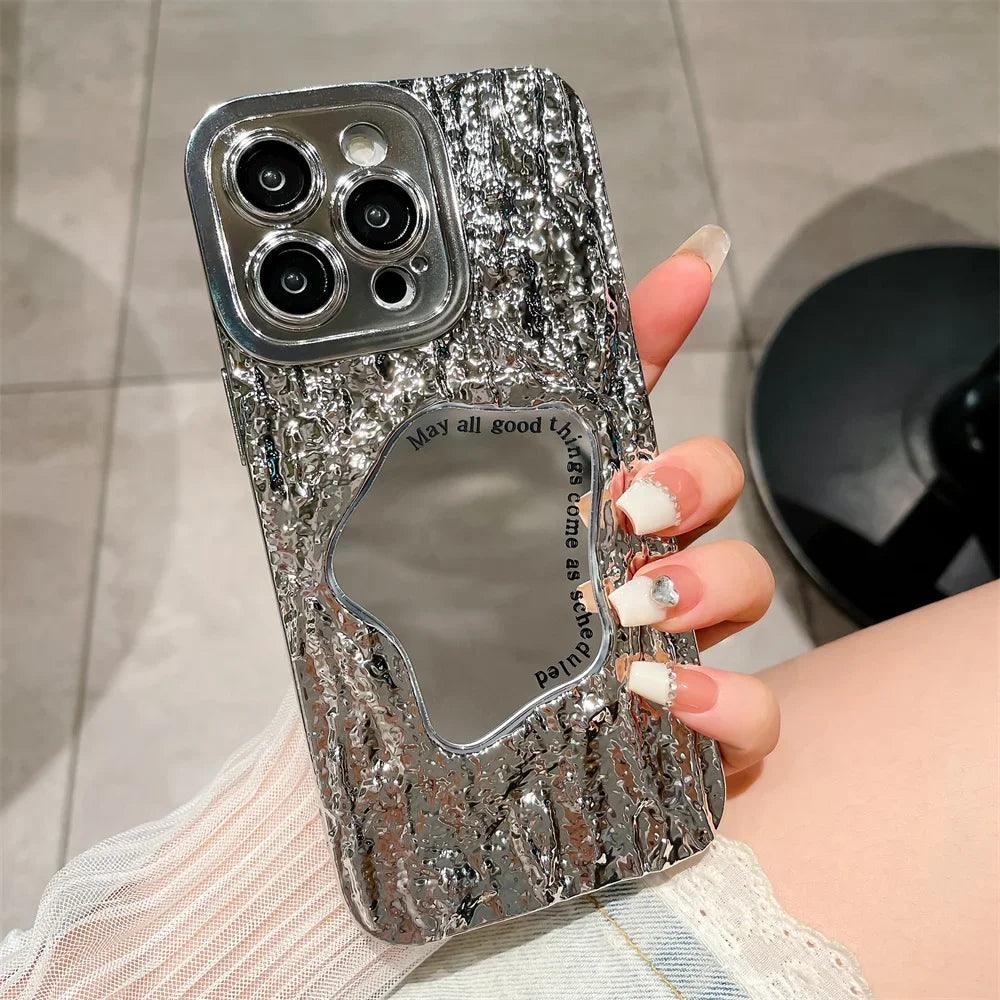 Fashion Plating Rock Cute Phone Cases For iPhone 15 14 Pro Max 13 12 11 - With Makeup Mirror