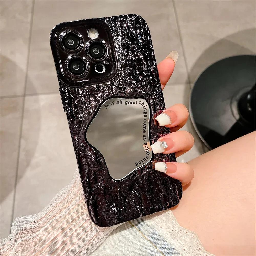 Fashion Plating Rock Cute Phone Cases For iPhone 15 14 Pro Max 13 12 11 - With Makeup Mirror