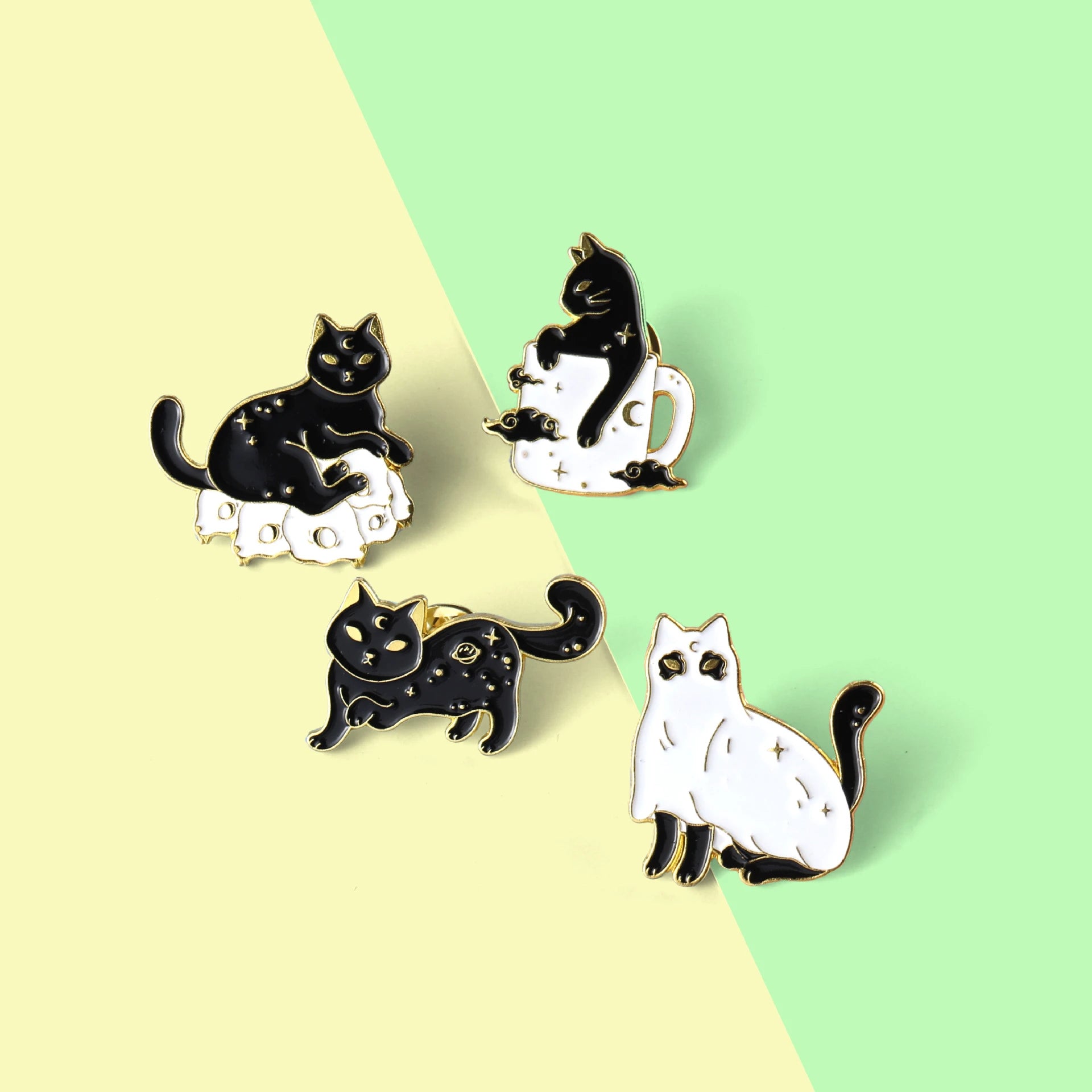 Cute Black White Cat Pins