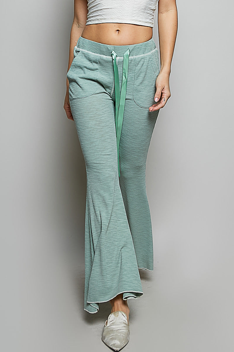 Drawstring Textured Ribbed Knit Pants