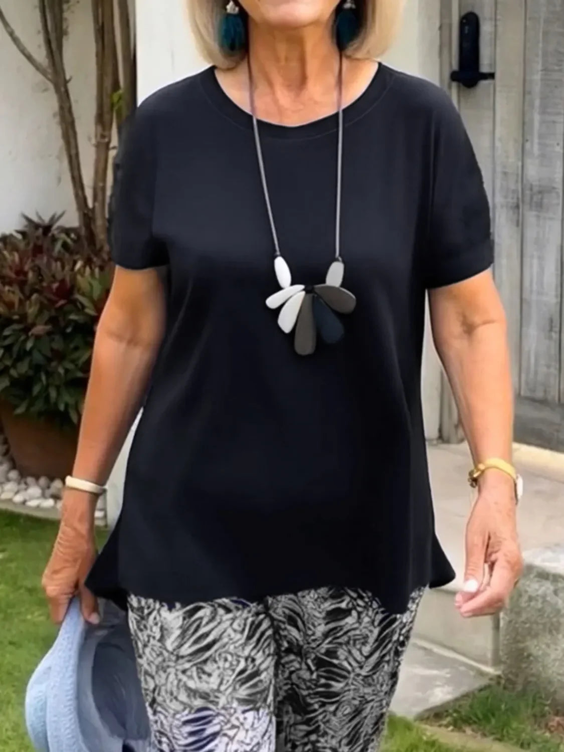 Full Size Round Neck Short Sleeve Top and Pants Set Plus Size