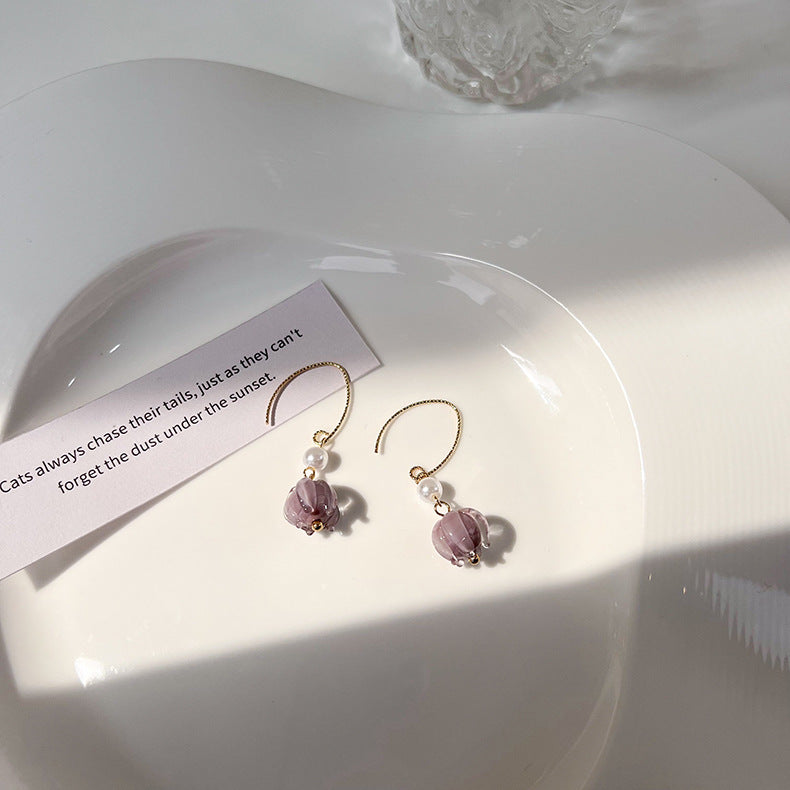 Smoky Purple Lily of the Orchid Flower Tassel Earrings