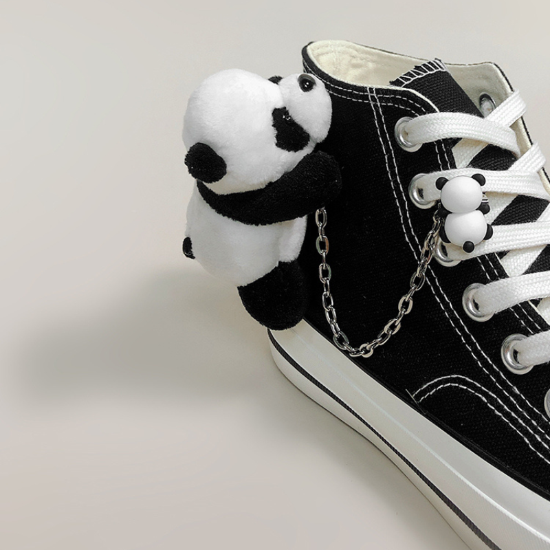 Cute 3D Panda High Top Personalized Canvas Shoes