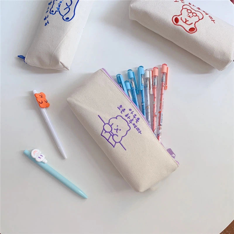 Bear Embroidery Pencil Case