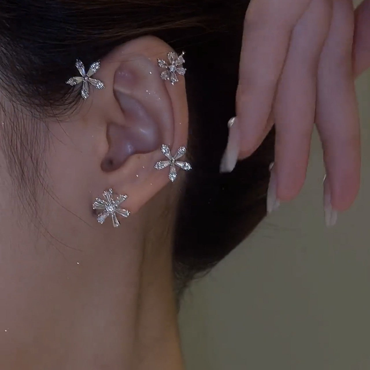 Rotating Snowflake Ear Cuff