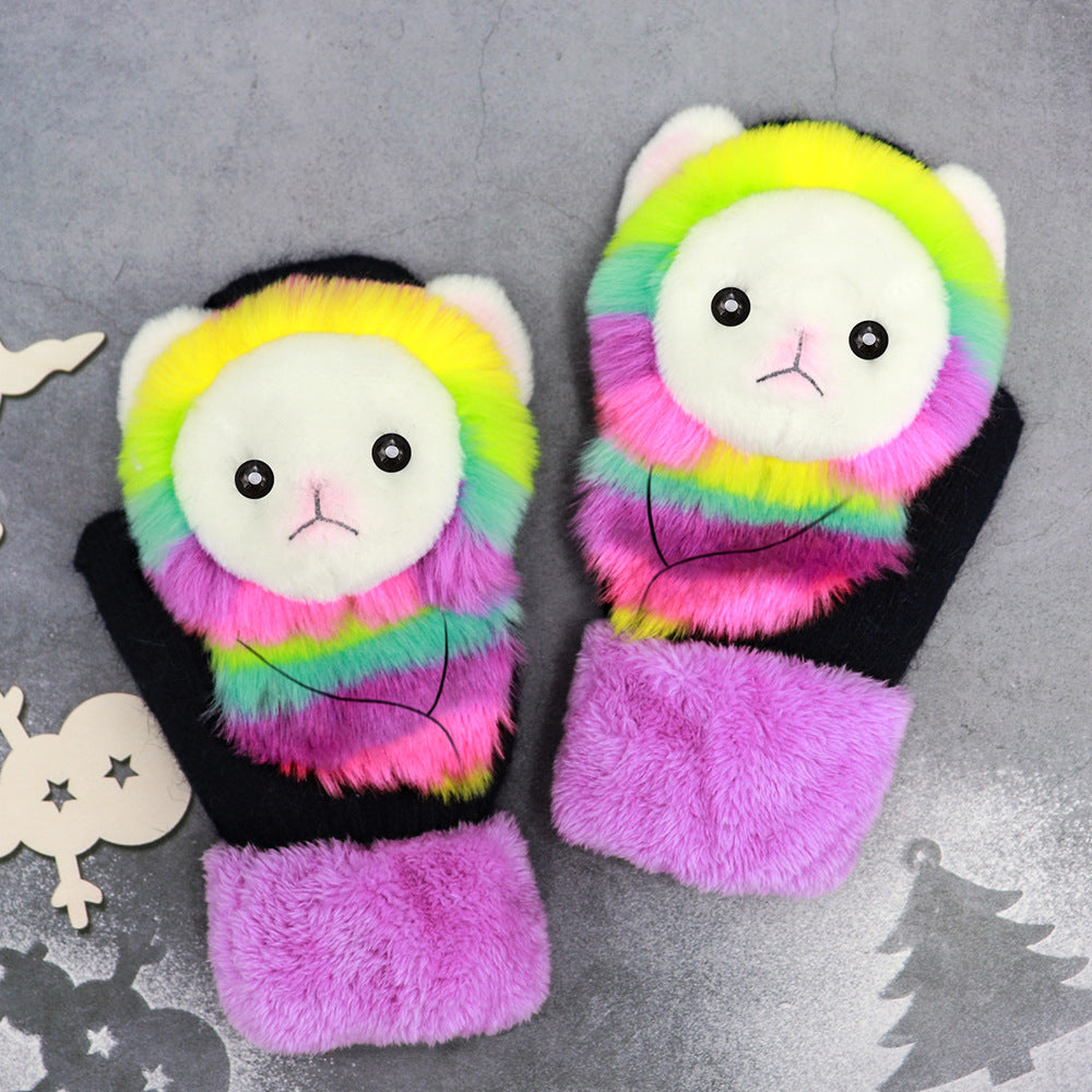 Plush Cartoon Animal Warm Gloves Scarf