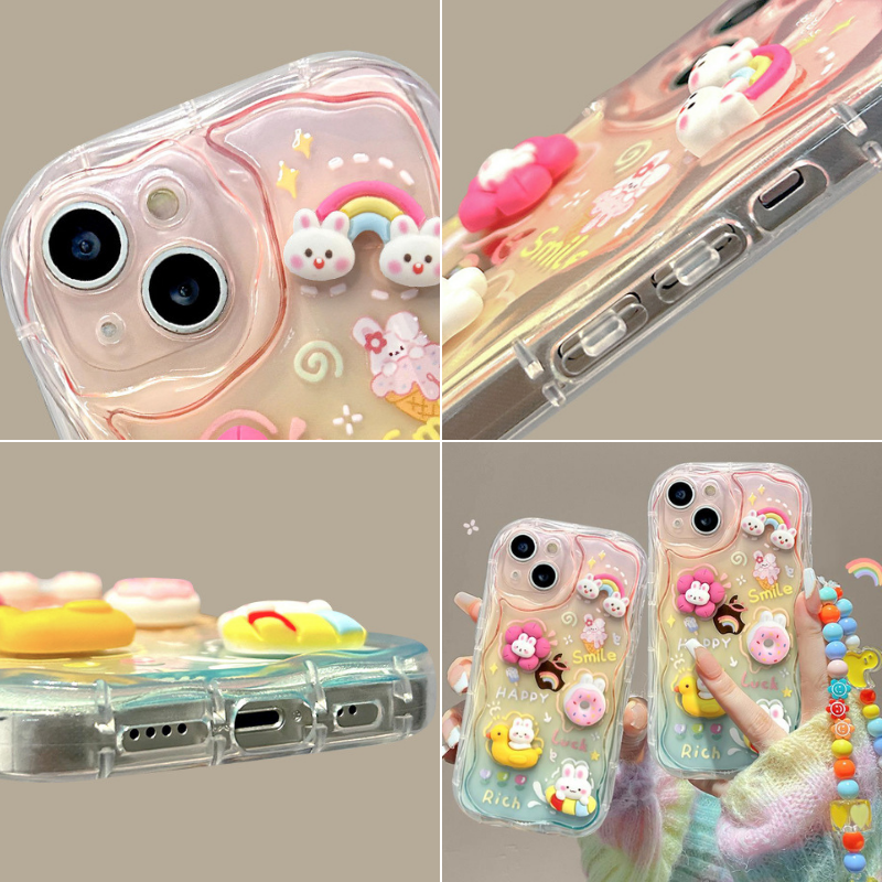 Kawaii Cartoon Rainbow Bunny Gradient Phone Case