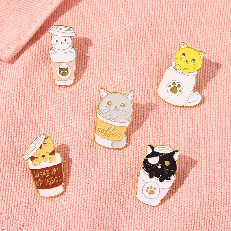 Creative Cartoon Coffee Cat Pins