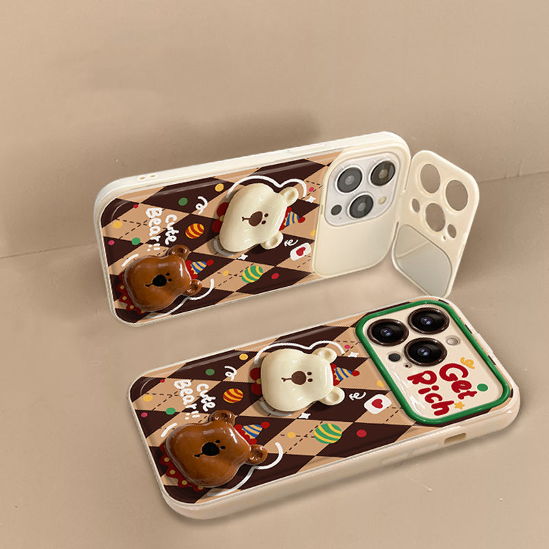 Kawaii Bear Flip Mirror Stand Phone Case