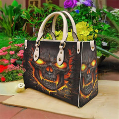 Flaming Skull Lava Leather Handbag