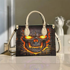 Flaming Skull Lava Leather Handbag