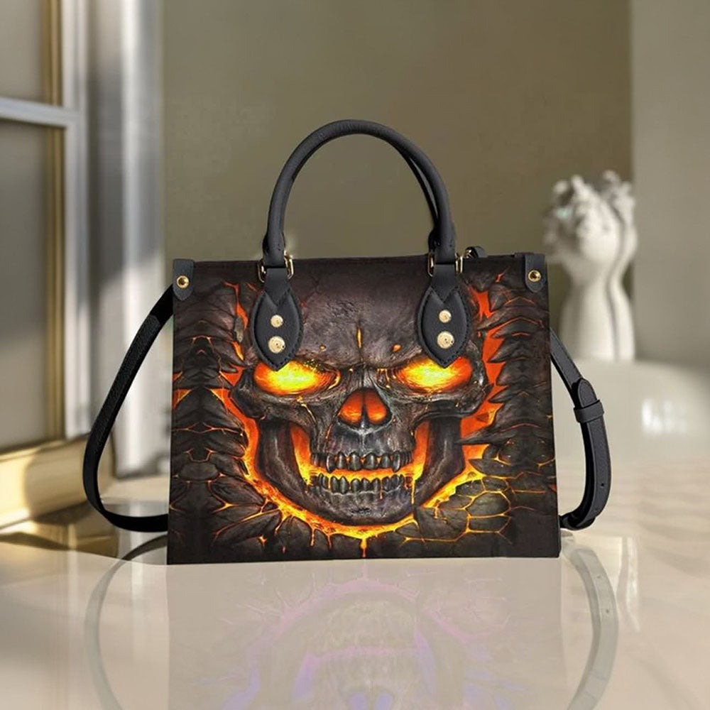 Flaming Skull Lava Leather Handbag