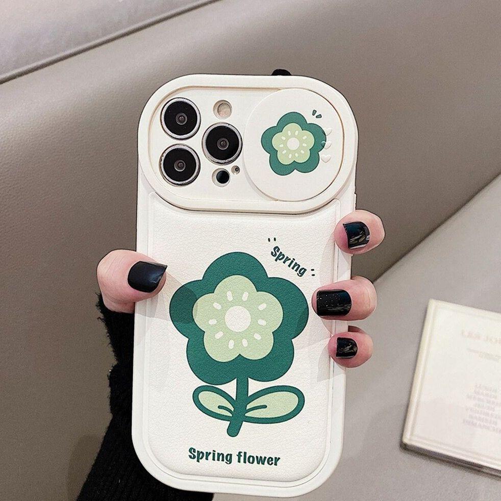 Flower Push Pull Camera Lens Protective Cute Phone Cases For iPhone 14 Pro Max 13 12 11 Pro Max