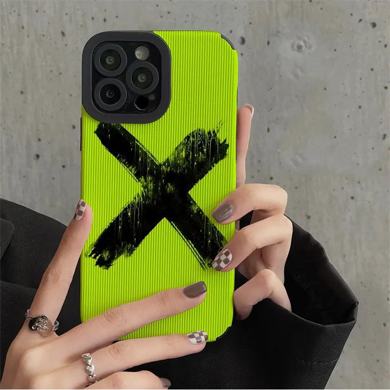 Fluorescence Green Cute Phone Case - Simple X Graffiti - For iPhone 15, 14, 13, 12, 11, Pro Max, Mini, X, XR, XS, 7, 8 Plus, SE