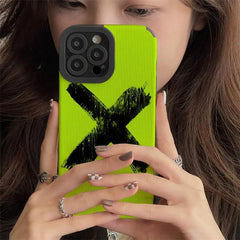 Fluorescence Green Cute Phone Case - Simple X Graffiti - For iPhone 15, 14, 13, 12, 11, Pro Max, Mini, X, XR, XS, 7, 8 Plus, SE