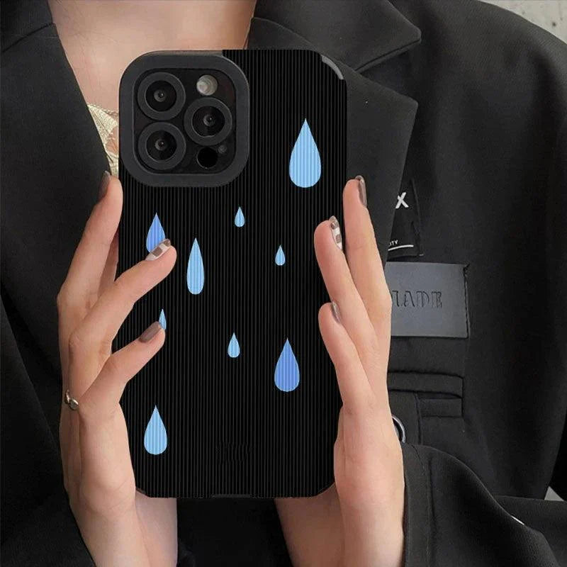 For iPhone 14, 13, 12, 11 Pro Max, 14 Plus, X, XR, XS Max, 7, 8 Plus, 12, and 13 Mini â€?Simple Raindrop Pattern Black Cute Phone Case