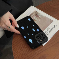 For iPhone 14, 13, 12, 11 Pro Max, 14 Plus, X, XR, XS Max, 7, 8 Plus, 12, and 13 Mini â€?Simple Raindrop Pattern Black Cute Phone Case