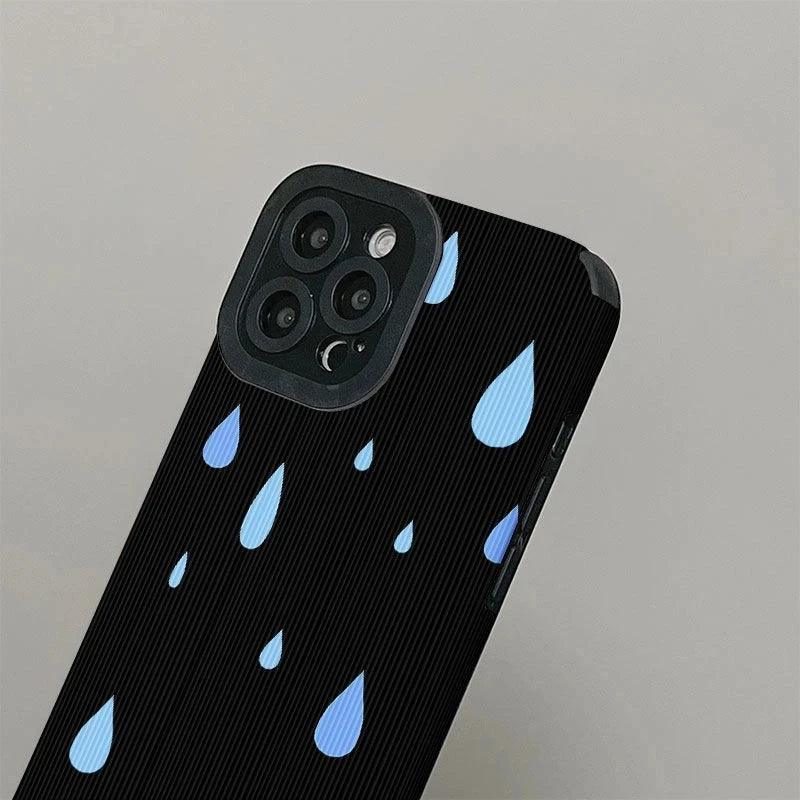 For iPhone 14, 13, 12, 11 Pro Max, 14 Plus, X, XR, XS Max, 7, 8 Plus, 12, and 13 Mini â€?Simple Raindrop Pattern Black Cute Phone Case