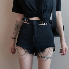 Frayed Hem Darkness Denim Shorts