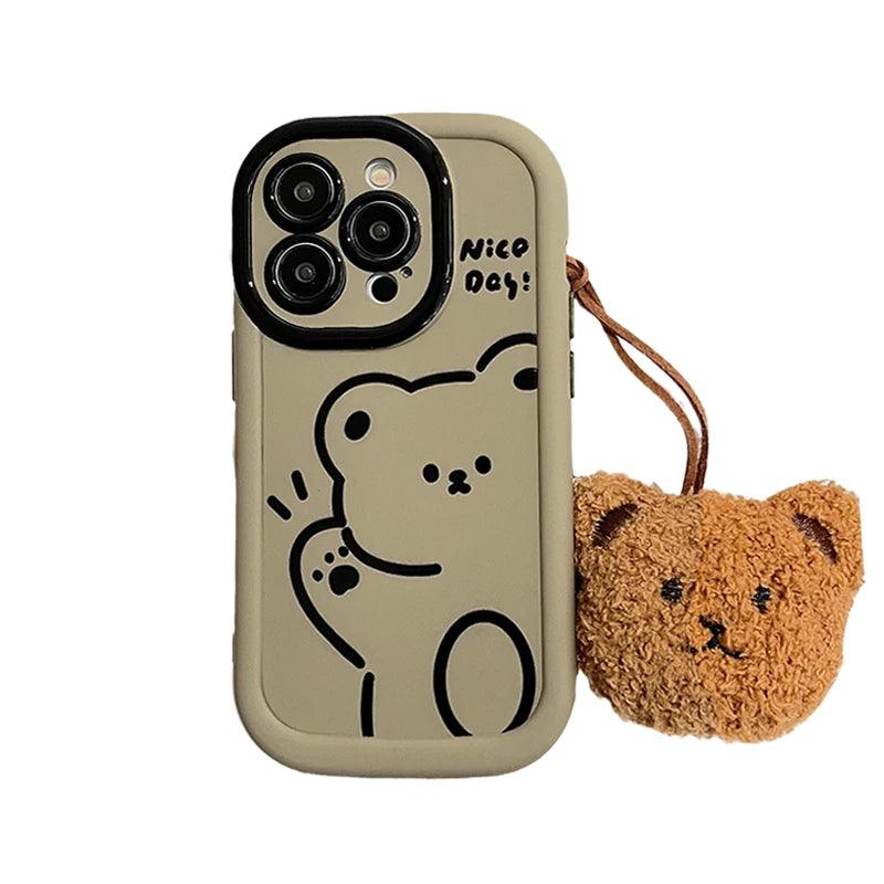 Funny Bear With Pendant Cute Phone Case For iPhone 15 Pro Max, 14, 13, or 11