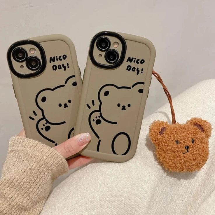 Funny Bear With Pendant Cute Phone Case For iPhone 15 Pro Max, 14, 13, or 11