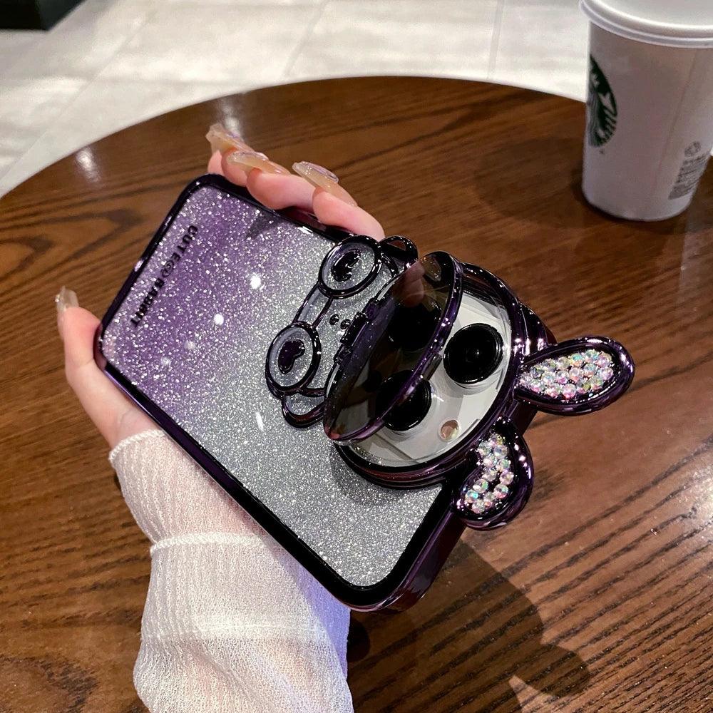 Glitter Gradient Cartoon Rabbit Phone Case - Cute Cover for iPhone 14, 13, 12 Pro Max