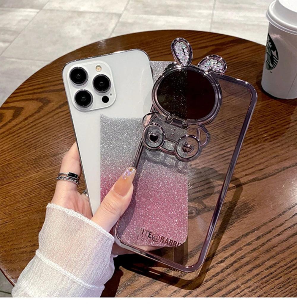 Glitter Gradient Cartoon Rabbit Phone Case - Cute Cover for iPhone 14, 13, 12 Pro Max