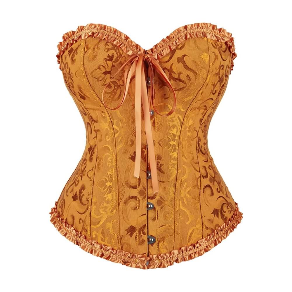 Gold Gothic Ruffle Trim Hourglass Overbust Corset