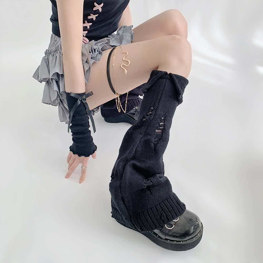 Goth Grunge Distressed Knit Leg Warmers