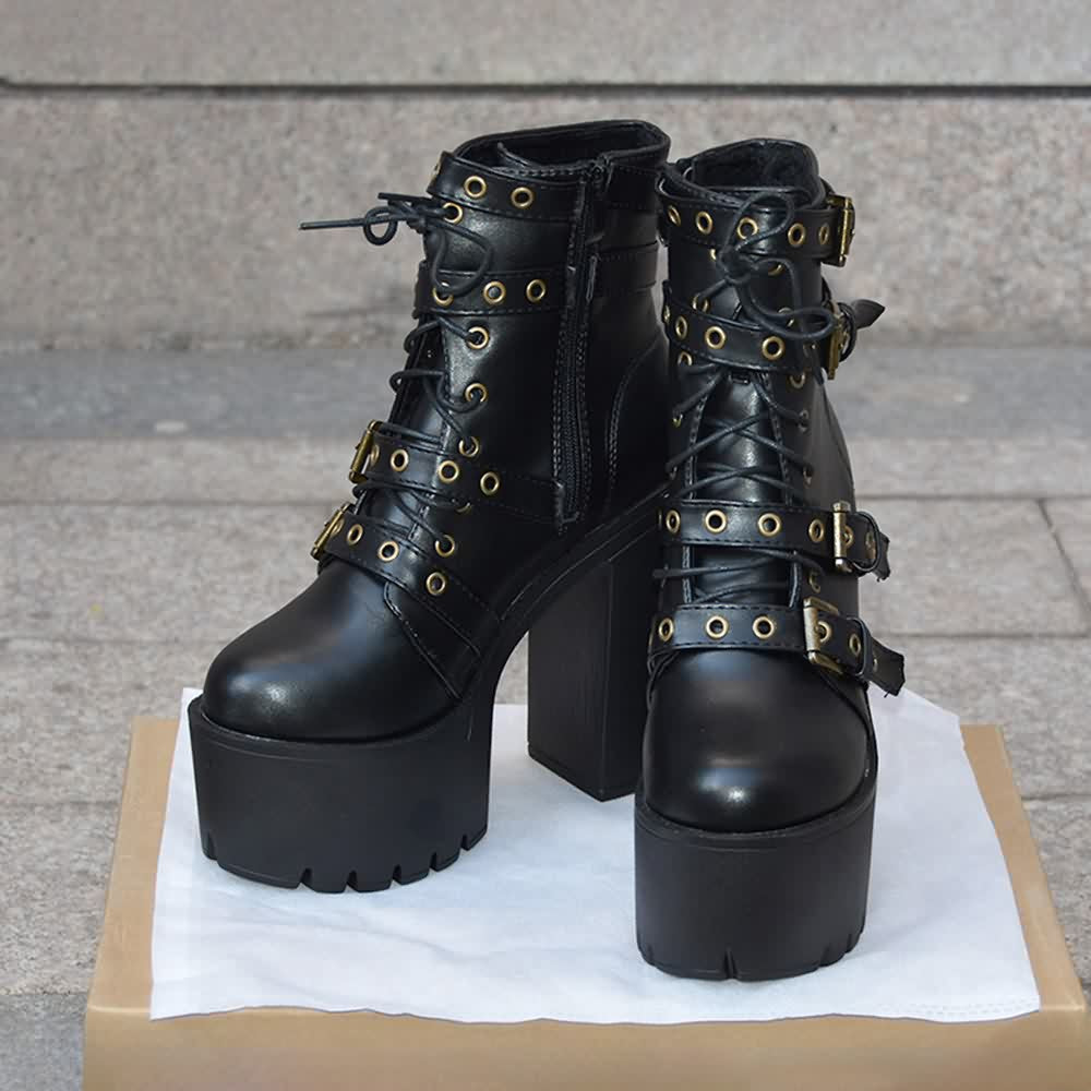 Goth Punk Buckle Strap Platform Ankle Boots