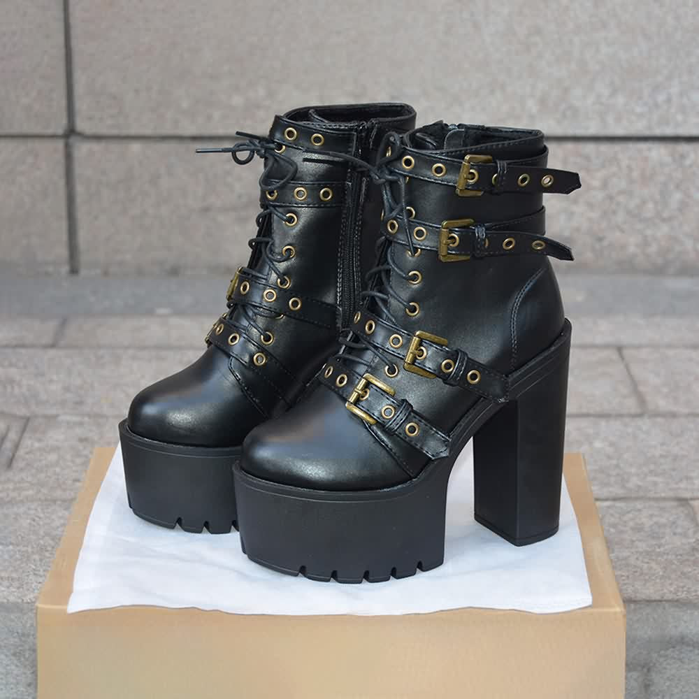 Goth Punk Buckle Strap Platform Ankle Boots