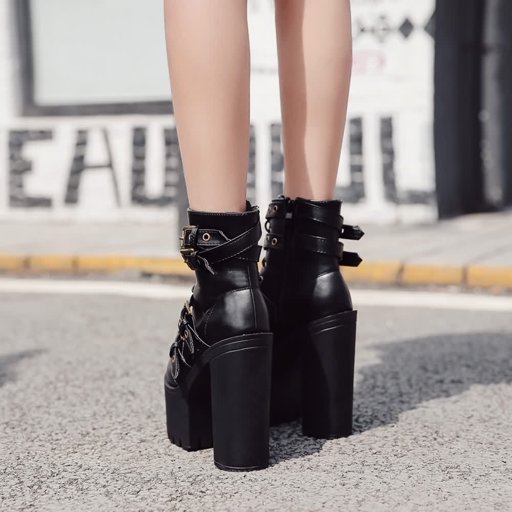 Goth Punk Buckle Strap Platform Ankle Boots