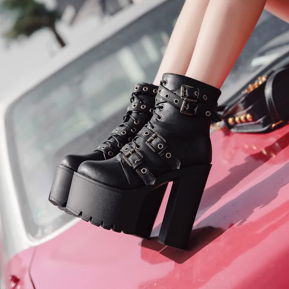 Goth Punk Buckle Strap Platform Ankle Boots