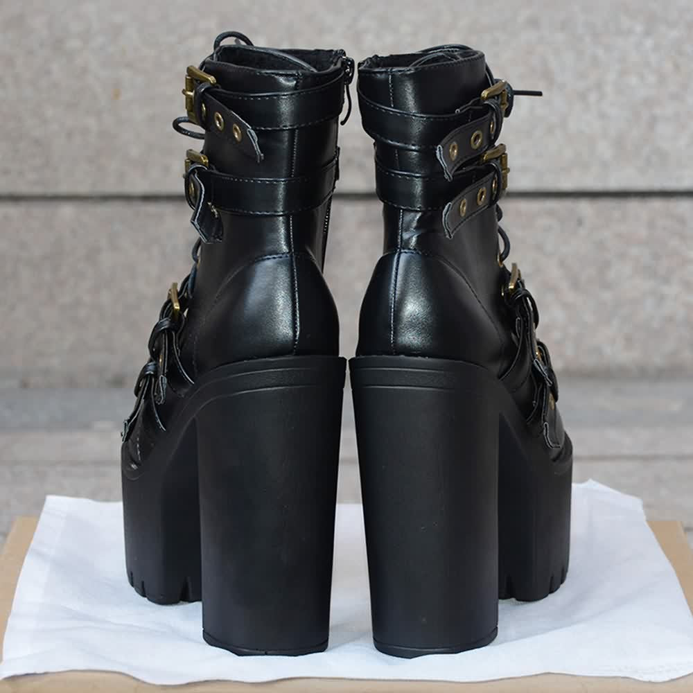 Goth Punk Buckle Strap Platform Ankle Boots