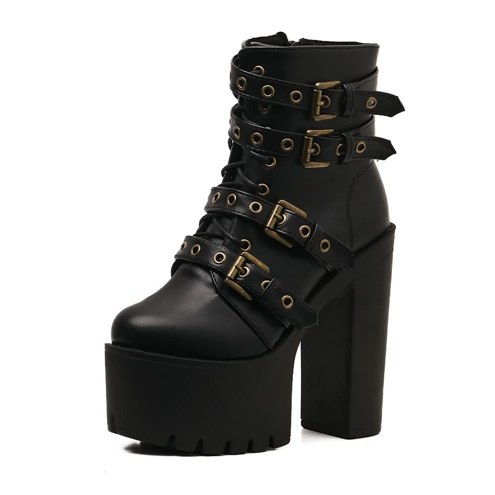 Goth Punk Buckle Strap Platform Ankle Boots