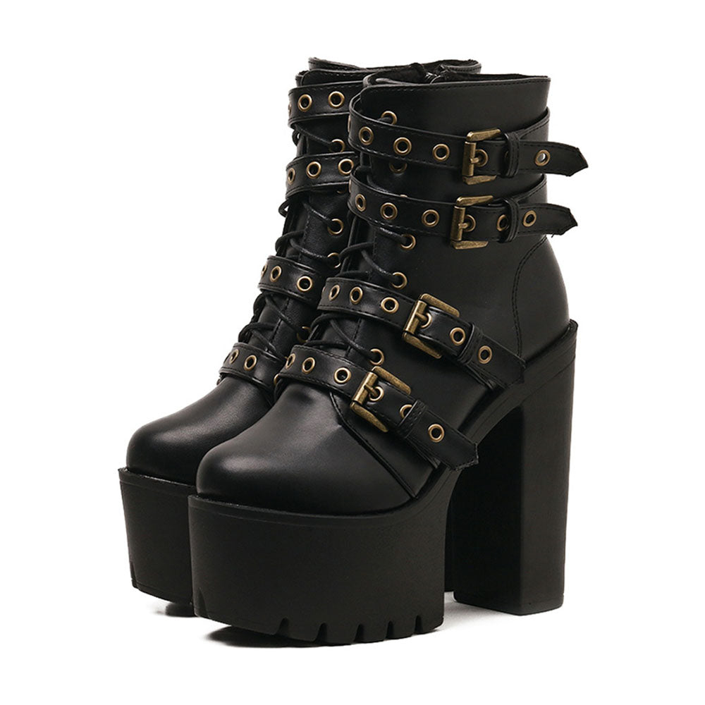 Goth Punk Buckle Strap Platform Ankle Boots