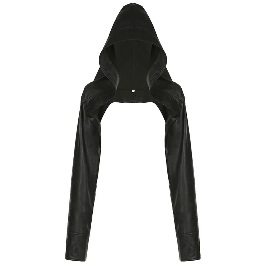 Goth Punk Faux Leather Hooded Shrug Jacket