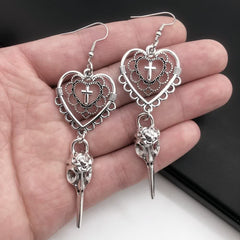 Goth Style Raven Skull Heart Earrings