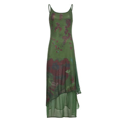 Gothic Abstract Green Mesh Maxi Dress