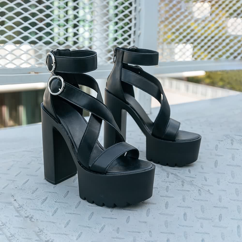 Gothic Ankle Strap High Heel Platform Sandals