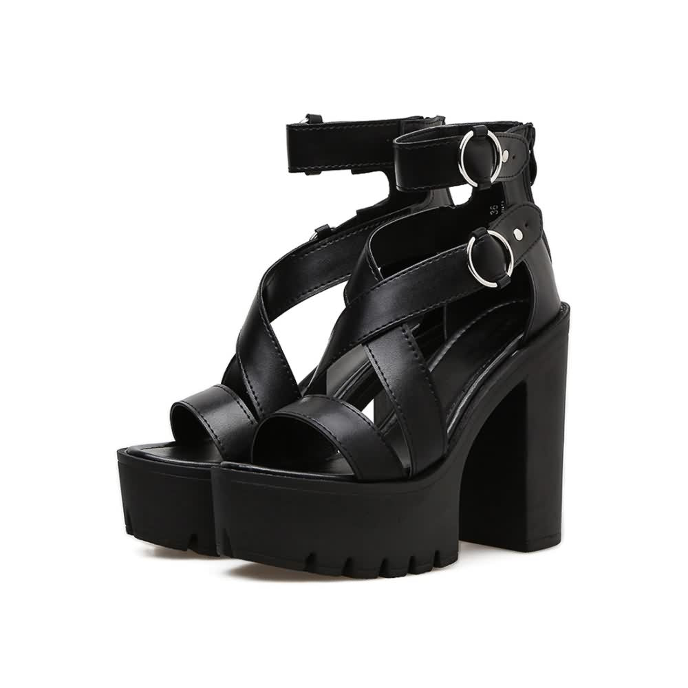 Gothic Ankle Strap High Heel Platform Sandals